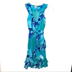 Gianni Bini Teal Tiered Flounce Hem Chiffon Cocktail Dress